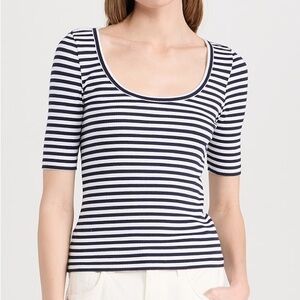 Faherty Women’s Freestyle Rib Knit Tee Medium Black White Stripe Scoop‎ Neck Top